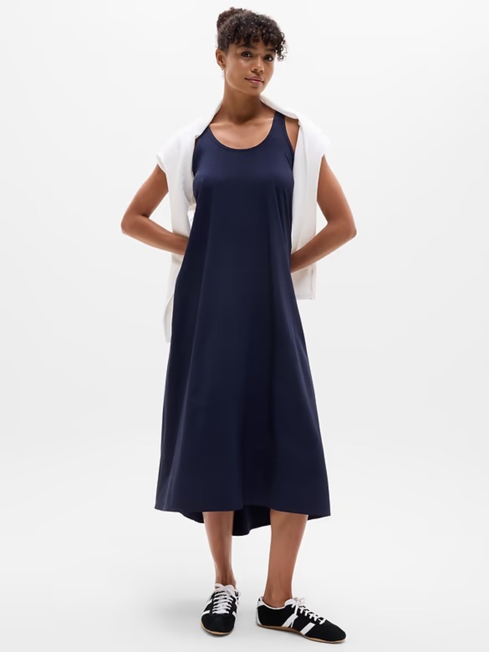 Athleta navy “Presidio” scoop-neck racer-back high-low maxi dress - EUC